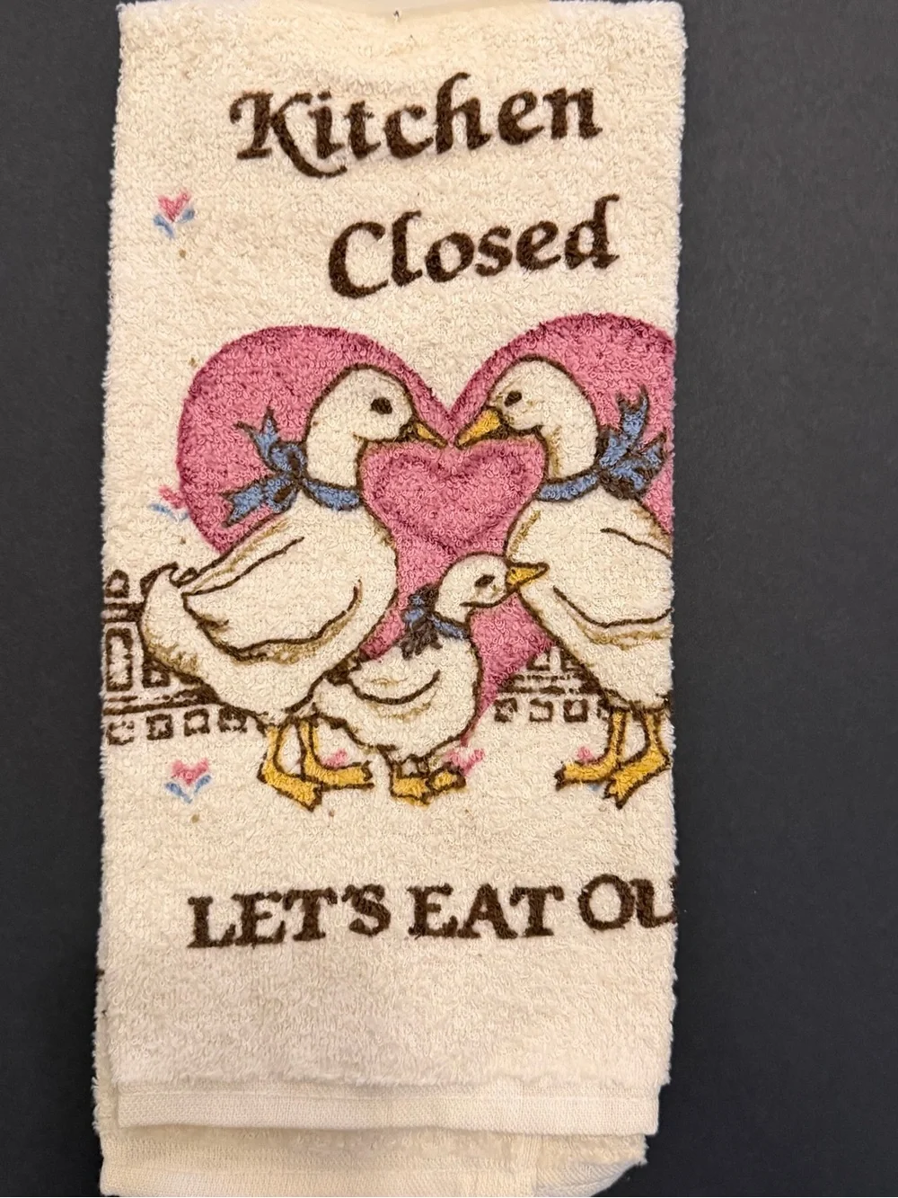 NOS Vintage Heart Bow Goose Geese Kitchen Dish Hand Towel CottageCore Cannon NWT